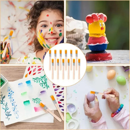 Paint Brush Set - Soft Nylon Bristle Wooden Handle Brushes for Watercolor, Oil Painting, Drawing & Cleaning