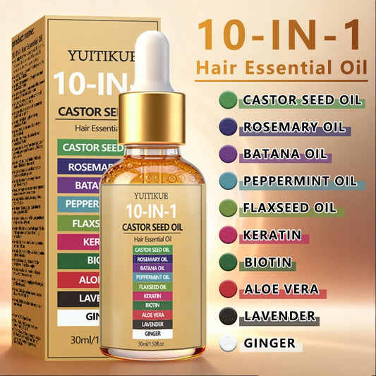 YUITIKUE 10-in-1 Castor Seed Hair Oil - Natural Batana, Rosemary & Biotin Blend for Nourished Hair and Healthy Scalp
