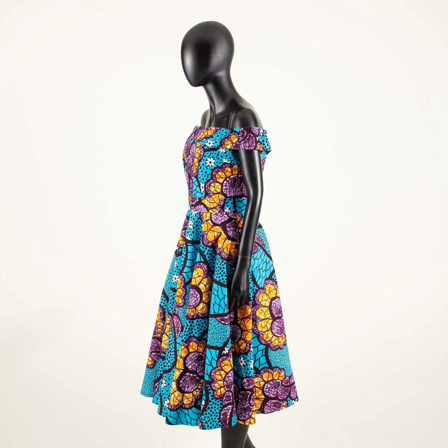 Women’s African Ankara Off-Shoulder Dress - Traditional Print Fashion Attire for Special Occasions