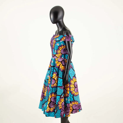 Women’s African Ankara Off-Shoulder Dress - Traditional Print Fashion Attire for Special Occasions