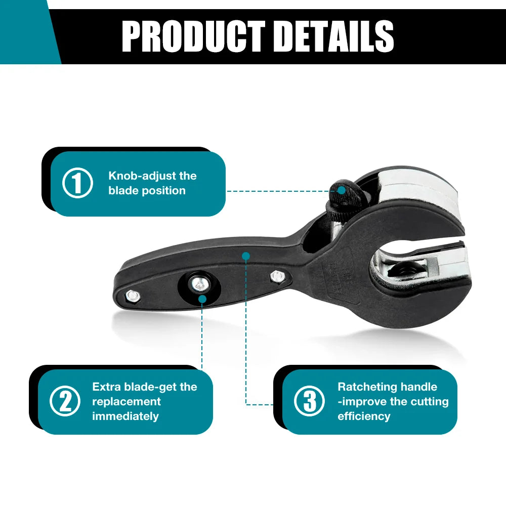 8–29mm Ratchet Tube Cutter – DIY Copper, Aluminum & PVC Pipe Cutting Tool with Deburring Accessories