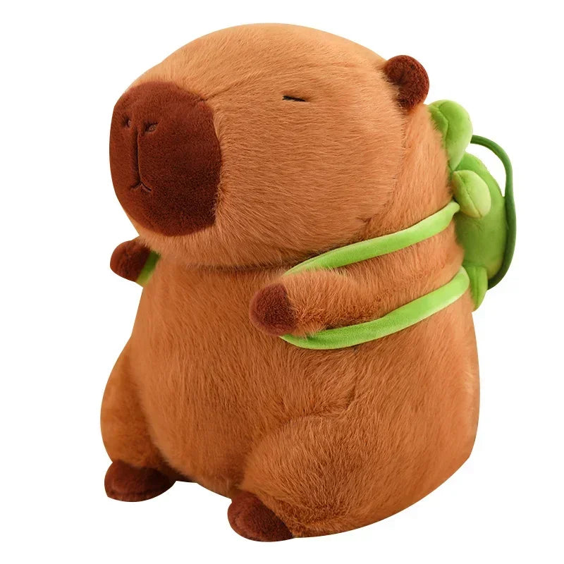 Cute Turtle & Capybara Plush Backpack Pendant – Strawberry Hat Soft Stuffed Toy for Kids Birthday Gift