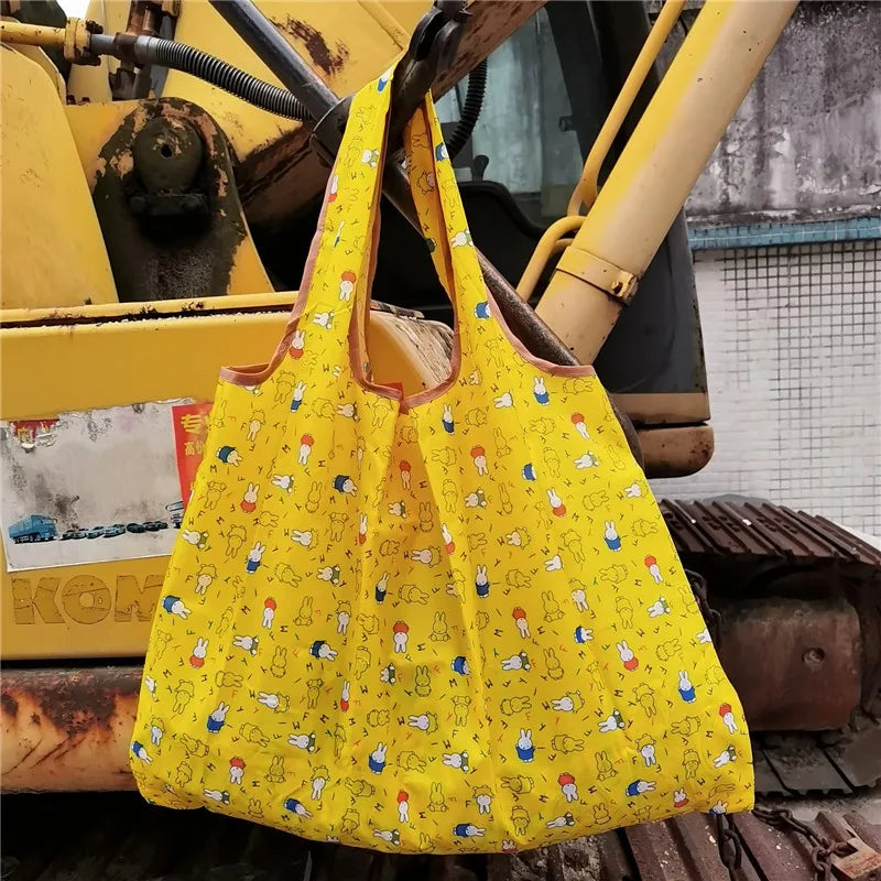 Miffy Rabbit Folding Shopping Bag - Extra-Large Waterproof Nylon Tote for Groceries, Travel, and Everyday Storage