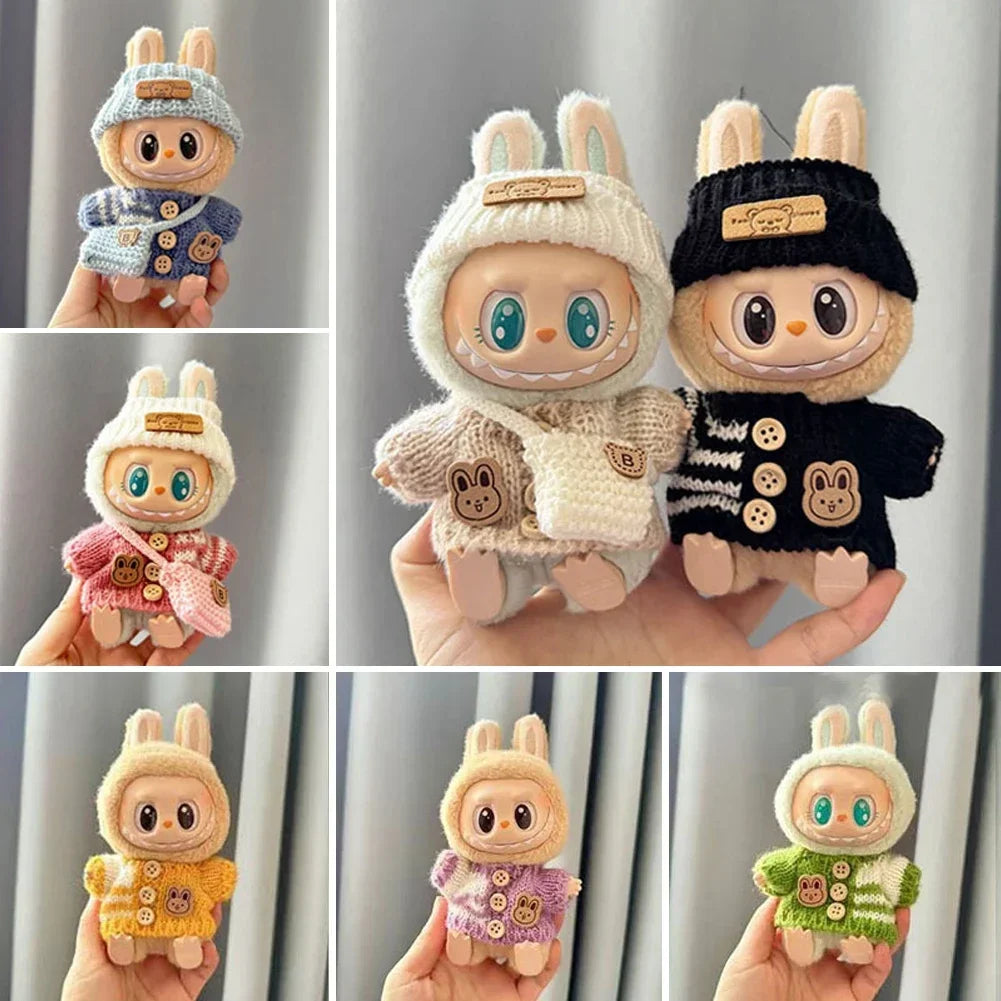Labubu Doll Clothes Outfit (15-17cm) – Sitting Party Bear Accessories with Scarf, Hat & Bag