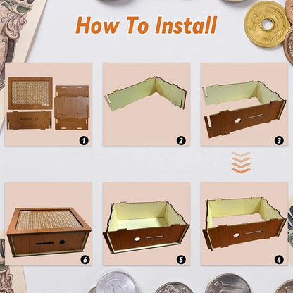 Wooden Money Box Piggy Bank – Cash Saving Treasure Coin Case for 1000/5000/10000 Euro – Encourages Saving Habit