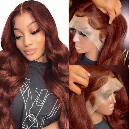 HD 13x4 Reddish Brown Lace Front Wig – Glueless Brazilian Body Wave Human Hair Wig, Red Brown Lace Frontal