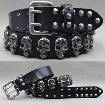 Men’s Designer Rivet Belt – Genuine Cowhide Leather Punk Rock Pin Belt for Jeans, Luxury Black Leather Belt