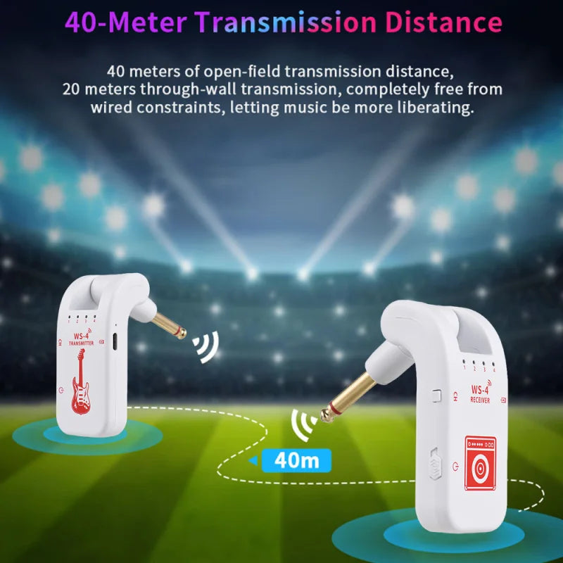 2.4G Wireless Guitar System – Rechargeable Transmitter & Receiver for Electric Guitar and Bass, Plug & Play Real-Time Transmission