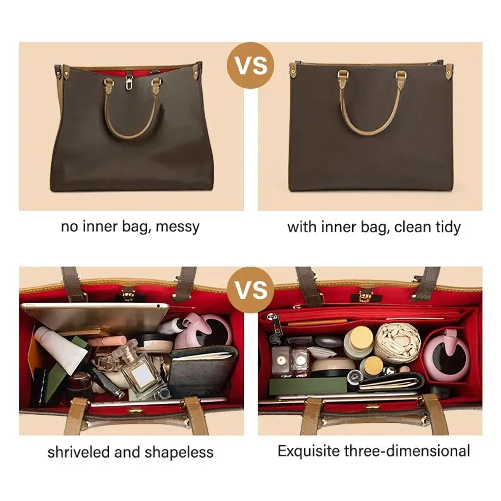 Felt Insert Liner Pouch — Handbag & Tote Bag Organizer for LV Onthego, Internal Purse Storage Accessory