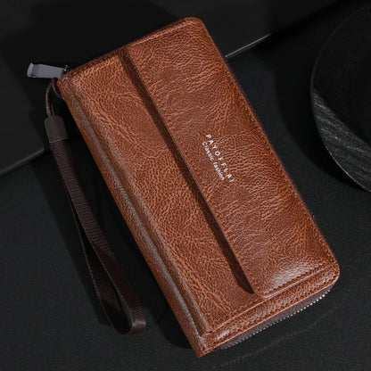 Men's PU Leather Zipper Handbag - Large Capacity Long Wallet Clutch with Phone Bag, Multi-Card Holder and Coin Purse