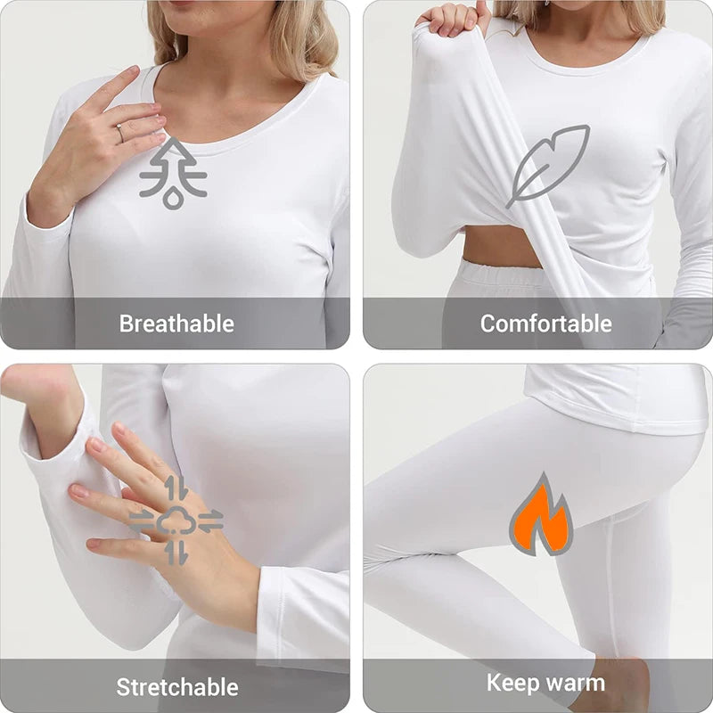Women's Thermal Underwear Set - Fleece-Lined Long Johns Base Layer Top and Bottom, 2 Piece Set