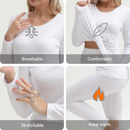 Women's Thermal Underwear Set - Fleece-Lined Long Johns Base Layer Top and Bottom, 2 Piece Set
