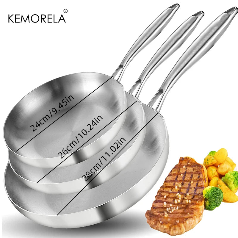 2/3PC Stainless Steel Frying Pan Set - 304 Food Grade Non-Stick Wok Pans, 2MM Thick, 5-Ply, Available in 22cm, 24cm, 26cm, 28cm