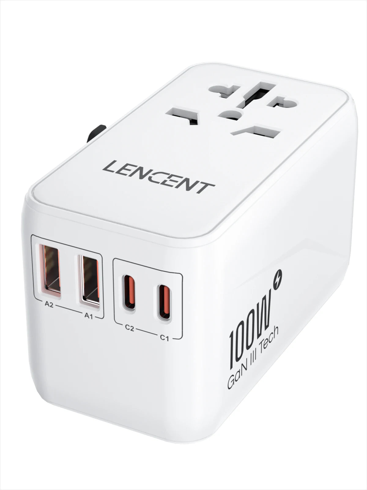LENCENT 65W/100W GaN Fast Charging International Travel Adapter - 2 USB and 3 Type-C Ports, Includes EU, AU, US, UK Plugs