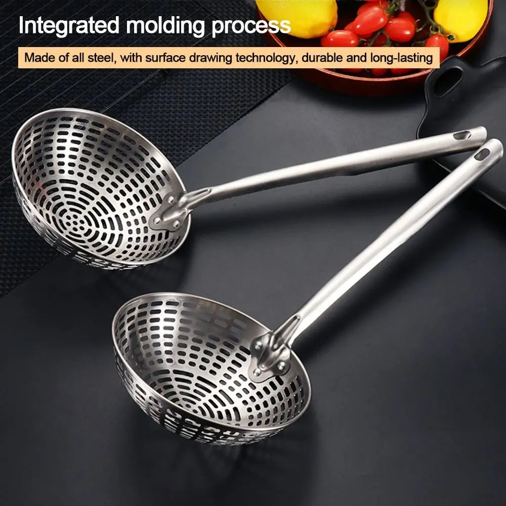 Stainless Steel Colander with Long Handle – Oil Frying Food Net Sieve & Leaky Spoon Kitchen Tool for Cooking