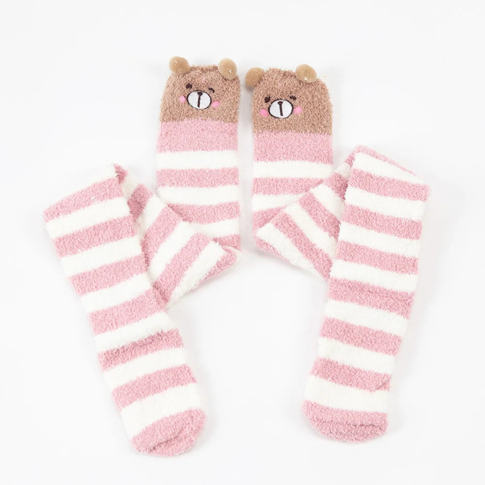 Japanese Girl Animal Knee Socks – Cute Striped Compression Thigh-High Warm Socks for Autumn & Winter