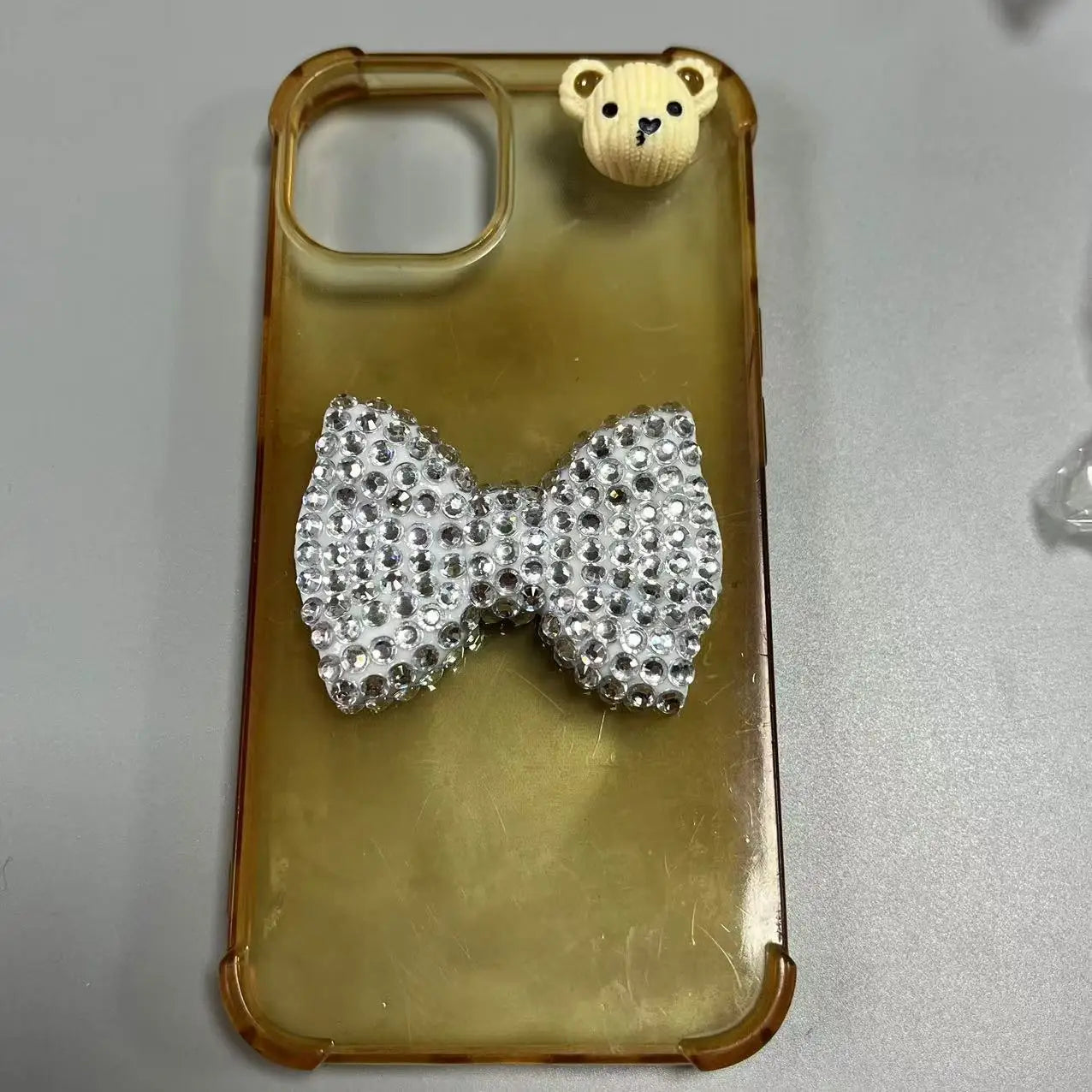 2Pcs Metal Full Diamond Bow Heart Mirror Handbag & Parfum Bottle Phone Case Decoration – Flat Back DIY Craft Accessories