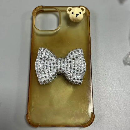 2Pcs Metal Full Diamond Bow Heart Mirror Handbag & Parfum Bottle Phone Case Decoration – Flat Back DIY Craft Accessories