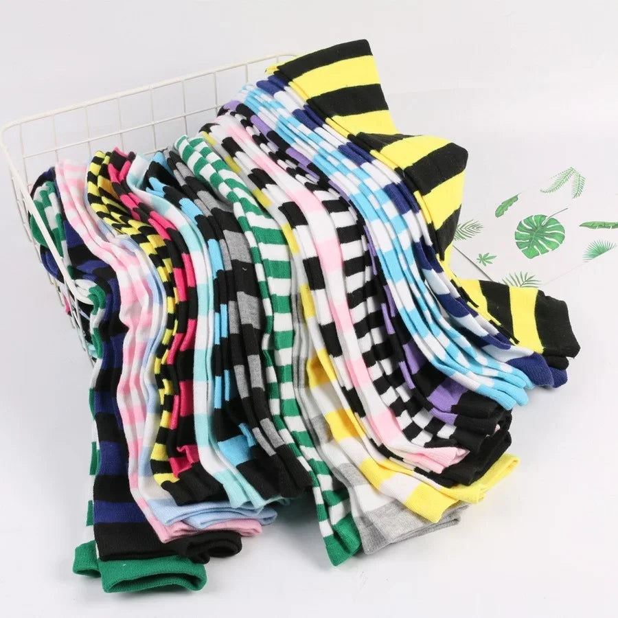 2024 Women's Striped Thigh High Stockings - Long Over-Knee Socks in Black, White & Pink for Cosplay & Harajuku Y2K Style
