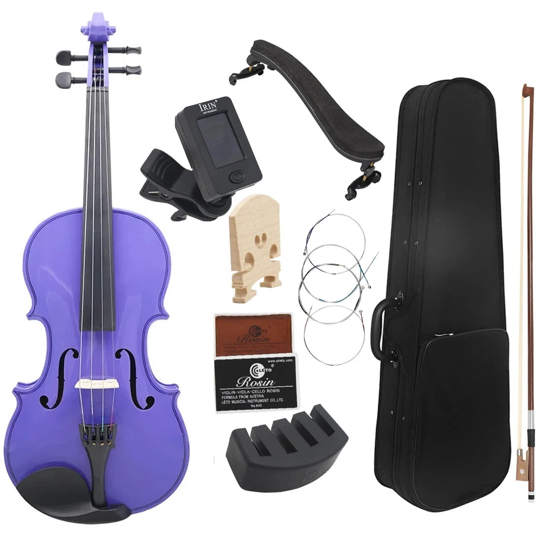 4/4 Full Size Violin - Solid Wood Black Acoustic Violin Set with Case, Bow, Rosin, Tuner, Strings & Shoulder Rest for Beginners