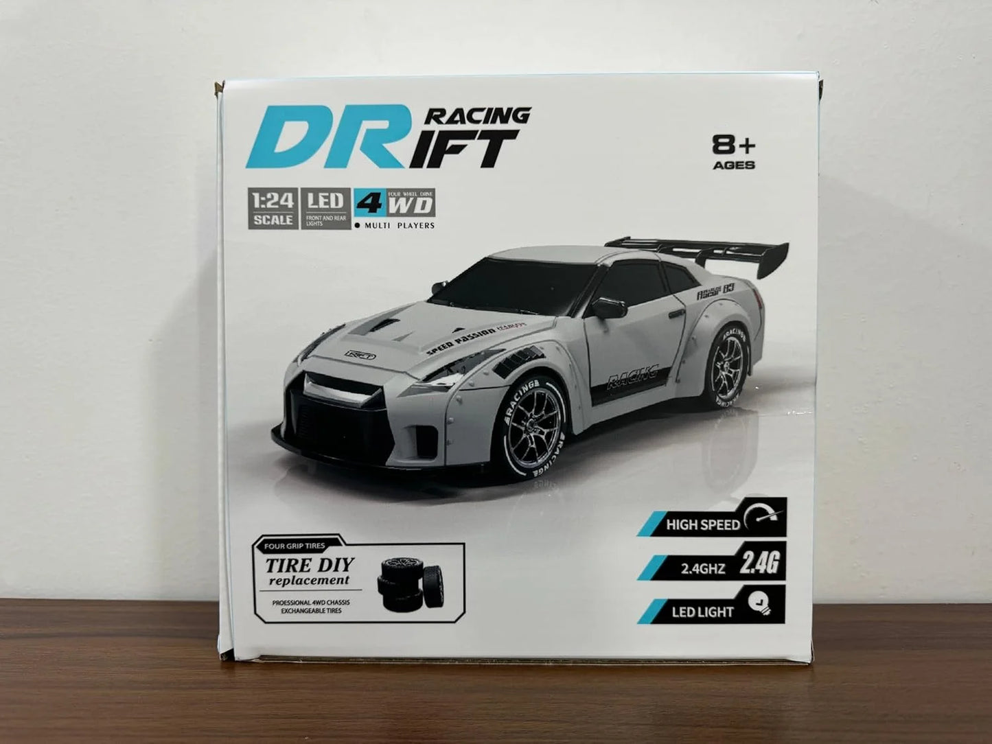 1:24 RC Drift Car — 4WD High-Speed Remote Control Sport Car with LED Lights & Extra Drifting Tire, Kids & Adult Gift