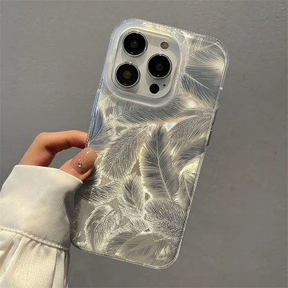 Fashion Laser Gradient Feather Phone Case – Shockproof Silicone Cover for iPhone 11 15 14 13 12, Pro Max & Pro Models