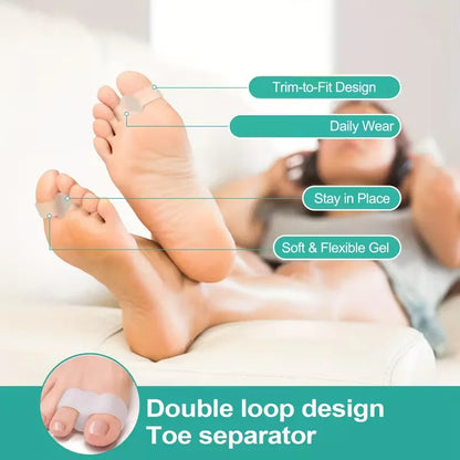 2-Piece Silicone Toe Separators - Soft Washable Reusable Toe Spacers for Comfortable Foot Care