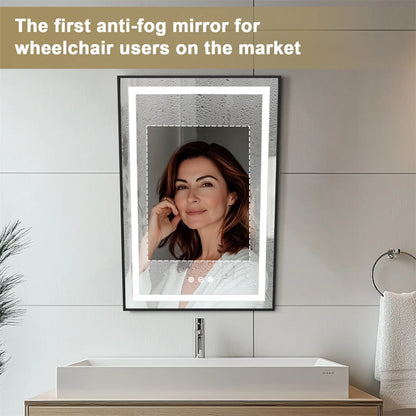 LUVODI LED Tilt Bathroom Mirror – Wheelchair Accessible Anti-Fog Barrier-Free Mirror with 3-Color Lights