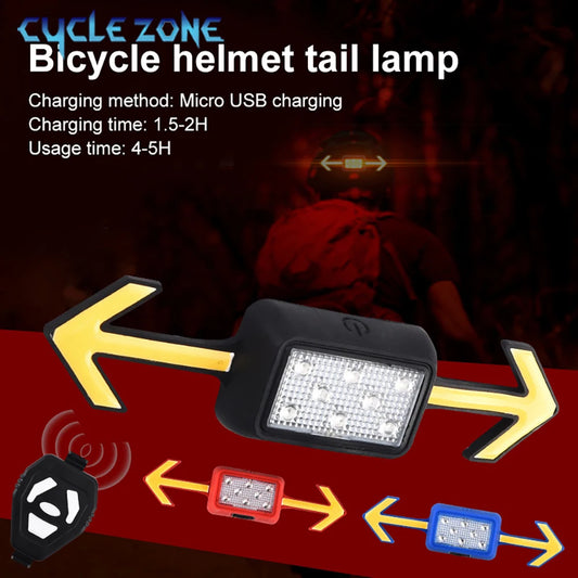 USB Rechargeable Bicycle Helmet Light with Remote Turn Signal – Waterproof LED Rear Safety Warning Taillight for Night Cycling