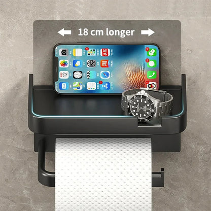 Bathroom Wall-Mounted Toilet Paper Holder with Storage Rack: Organizer for Seasoning Bottles, Kitchen Towels, and Phone