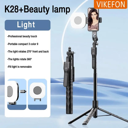 3-Axis Anti-Shake Selfie Stick with Bluetooth Remote – Retractable 1.7m Mobile Phone Holder with Flash & Live Stand