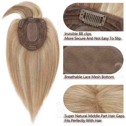 Silk Top Base Clip-In Hair Topper for Women – Real Human Hair Extension, Thin & Breathable Hairpiece