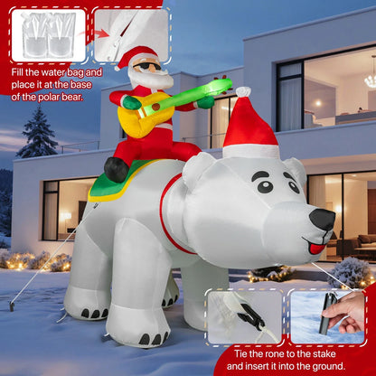 7FT Inflatable Santa Claus Decoration – LED Lights, Riding Bear with Shaking Head, Music & Blow-Up Xmas Party Model