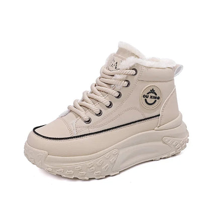 Women's Winter 2023 Flat Boots – Fleece-Lined High-Top Warm Cotton Shoes Hx-Q037
