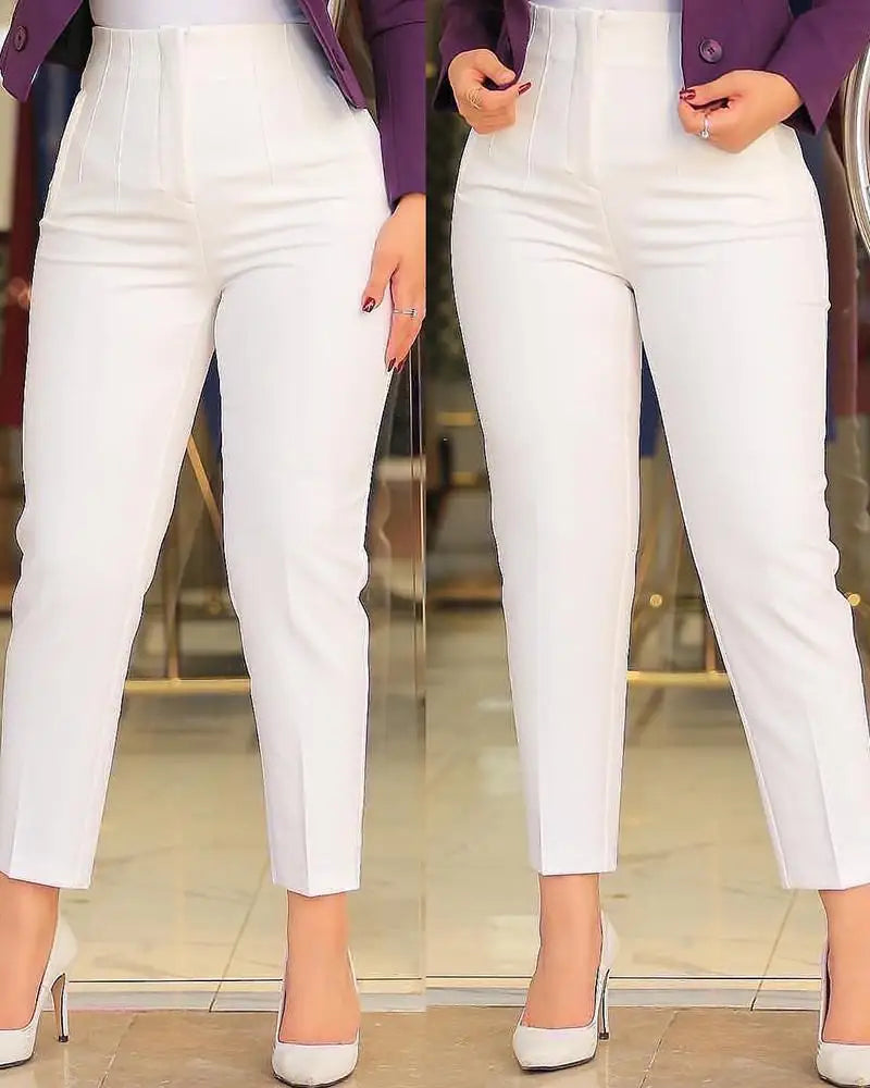 Elegant High Waist Cropped Work Pants for Women – Slim Fit Black Office Trousers for Daily & Formal Wear