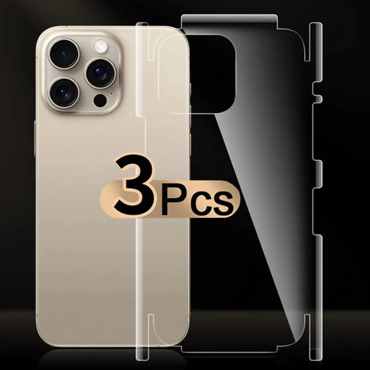3 Sets Back Hydrogel Film Border Frame Stickers — Full Cover Back Screen Protectors for iPhone 16 Pro, 15, 14, 13, 12 Pro Max Plus