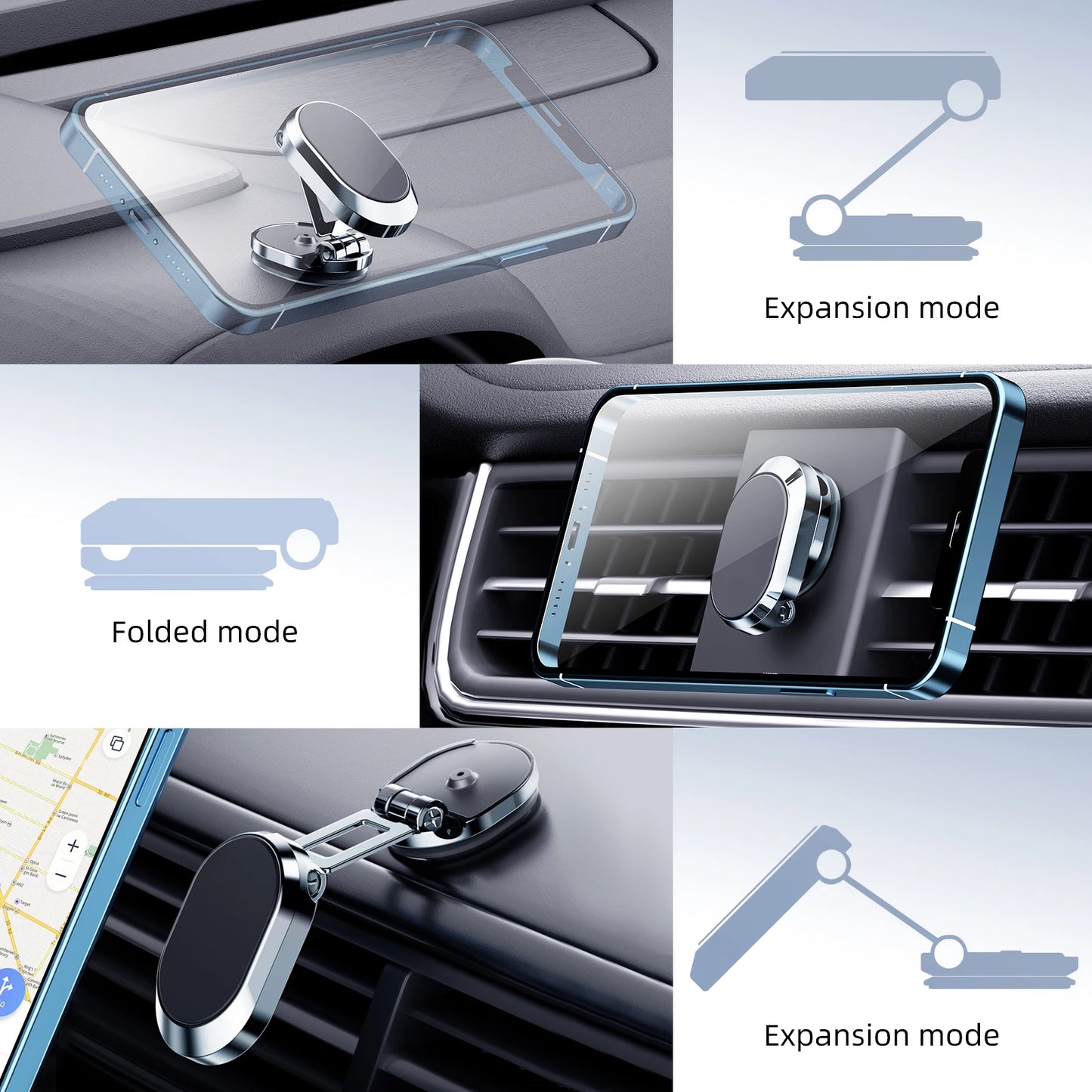 Magnetic Car Phone Holder - Foldable 360-Degree Rotatable Dashboard Stand for Navigation, Car Accessories