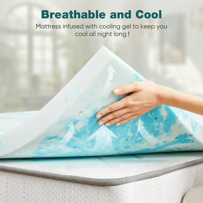 2-3 Inch Gel Memory Foam Mattress Topper - Full Size Cooling, Soft, and Breathable Bed Topper for School Bedroom