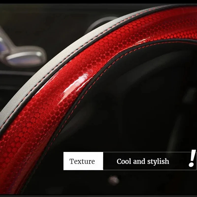 3D Honeycomb Leather Steering Wheel Cover – Durable Anti-Slip Universal Fit for 14.5-15 Inch Wheels