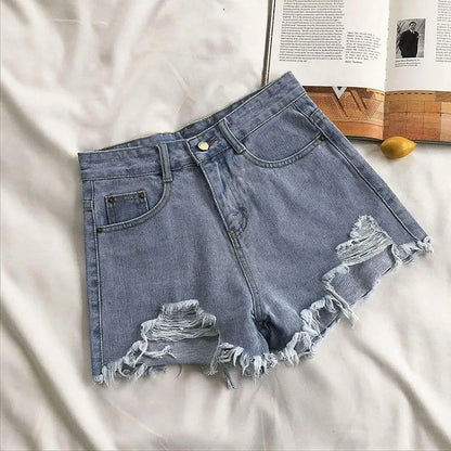 Women's High-Waist Denim Shorts – Summer Korean Y2K Cowboy Style with Tassels & Pockets
