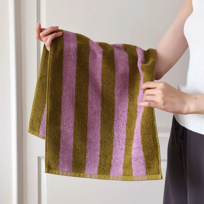 Autumn Winter Striped Cotton Bath Towel – Soft Plush Absorbent Washcloth for Bathroom Use, Unisex Home Spa & Hotel Towel