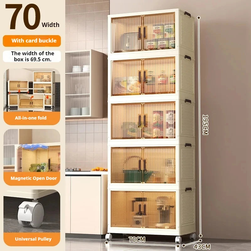 2025 Folding Living Room Cabinet – Multifunction Rolling Closet Organizer with Large Capacity Storage
