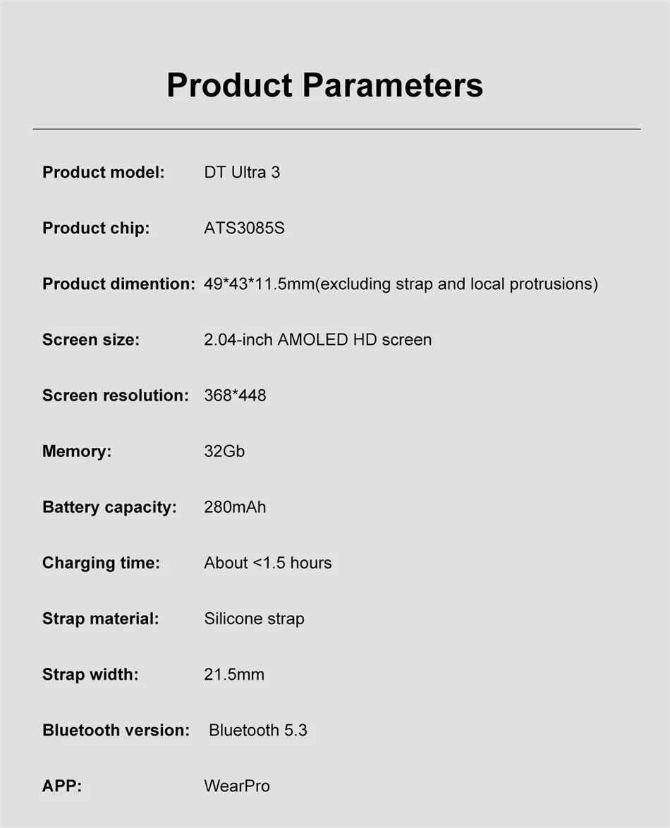 2025 DT Ultra 3 Pro Smartwatch – NFC, Bluetooth Call, Music & Video, Waterproof for Android & iOS, 32GB