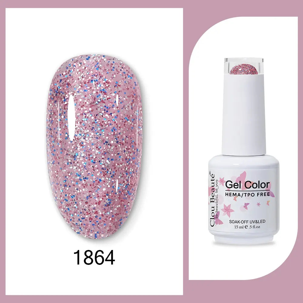Clou Beaute 15ml Gel Nail Polish Set – Red Black White Green Neon UV Soak-Off Semi-Permanent Nail Varnish Base & Velvet Top Coat