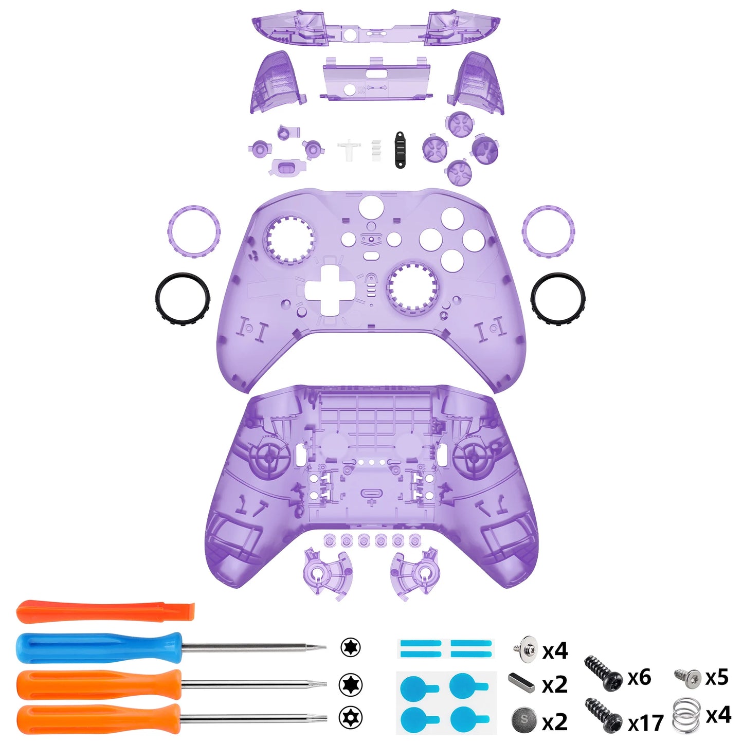 eXtremeRate Clear Full Shell Replacement Kit for Xbox Elite Series 2 Core Controller Model 1797 – Faceplate, Back Plate & Buttons