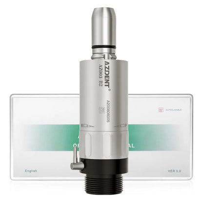 AZDENT Dental Low Speed Handpiece 1:1 Contra Angle – Push Button for ø2.35mm CA Burs, 2/4 Holes, Air Motor