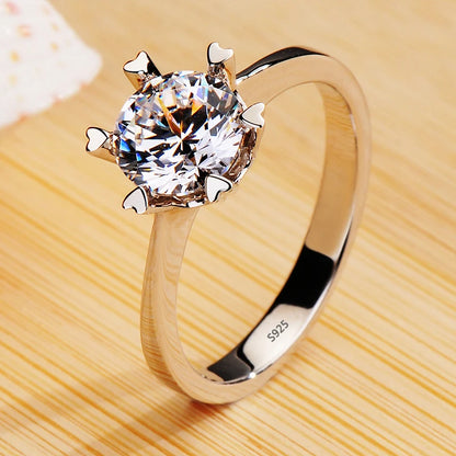 18K White Gold Color Solitaire Ring - 2 Carat Zirconia Diamond Style Wedding Band Luxury Jewelry for Women