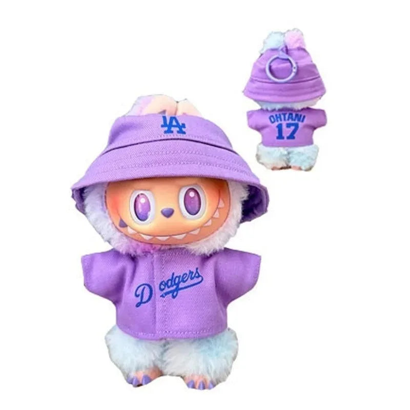 Labubu 15-17cm Doll Sports Outfit – LA Baseball & Trendy Tennis/Badminton Clothing, T-Shirt & Cargo Pants Set