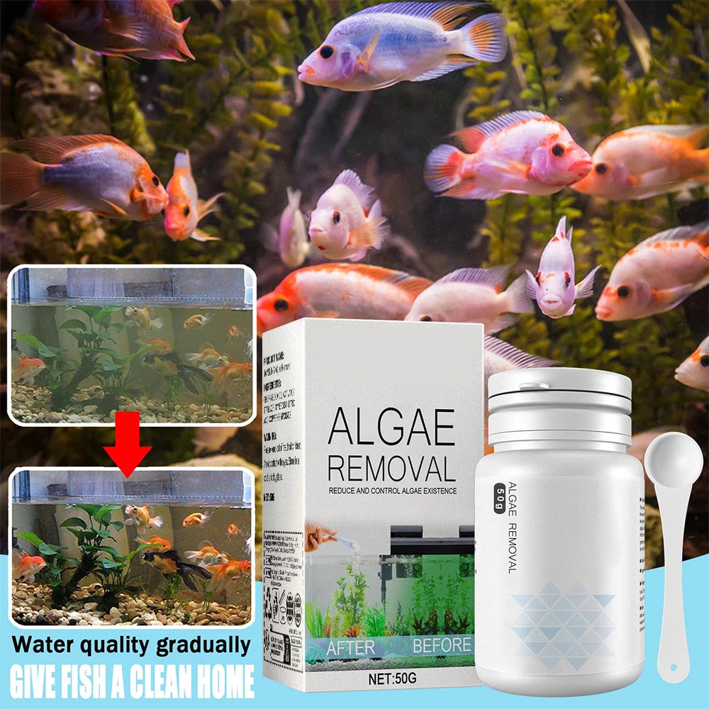 50g Algae & Moss Remover for Fish Tank, Pond, Aquarium – Green Algae & Bactericidal Removal, Improves Water Clarity