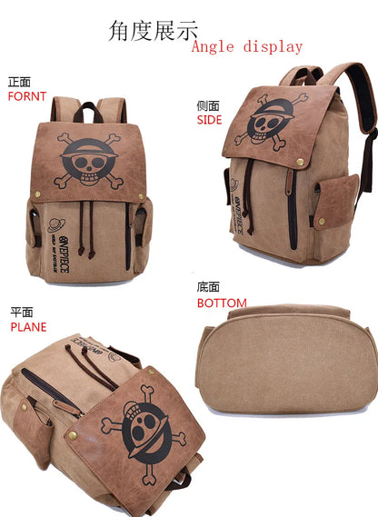 One Piece & Naruto Anime Canvas Backpack — School Shoulder Bag for Primary & Secondary Students, Gift Idea